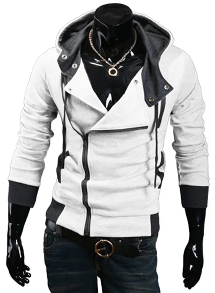 Fashion Side Zip Long Sleeve Hooded Sweatshirt White