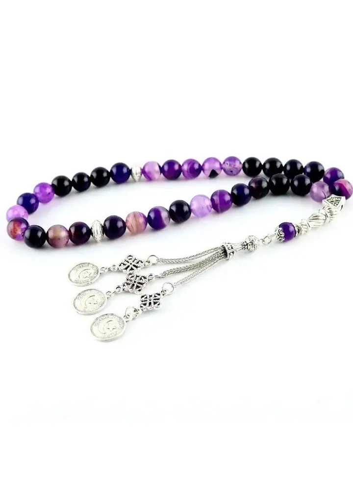 33Pieces 8mm Natural purple Agate Beads Tasbih
