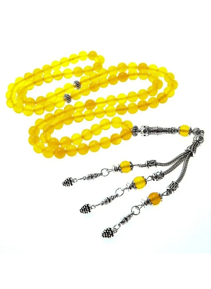 99 Pieces 8mm Natural Yellow Agate Beads Tasbih
