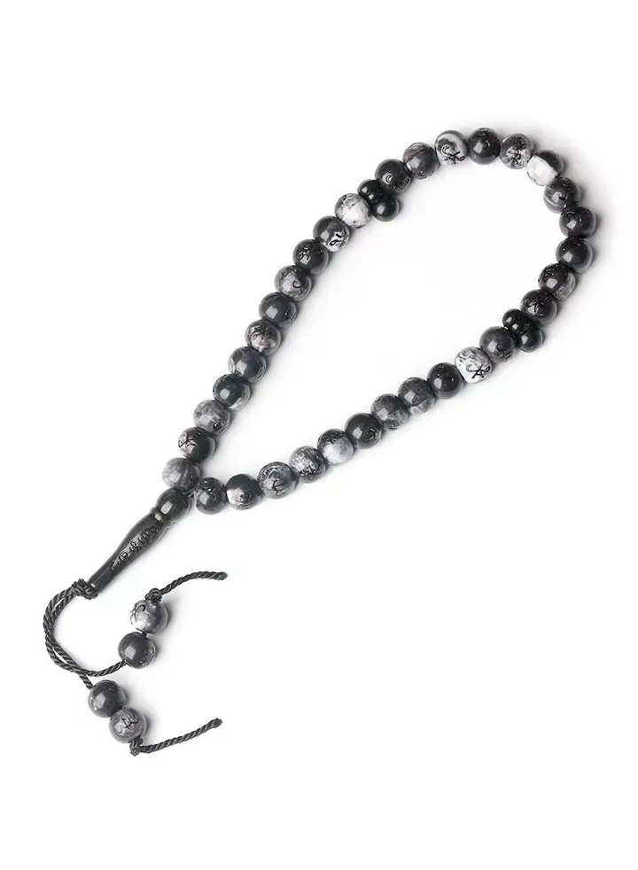 9.5mm Muslim Tasbih 33 Rosay Beads Islam Prayer dhikr Misbaha with Allah Muhammad Names Engraved on Islamic Religion Eid Ramadan Gift (Black)
