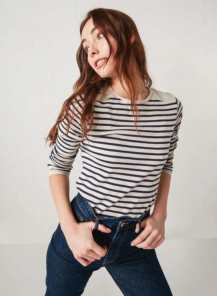 Crew Neck Striped Long Sleeve Women's Sweatshirt