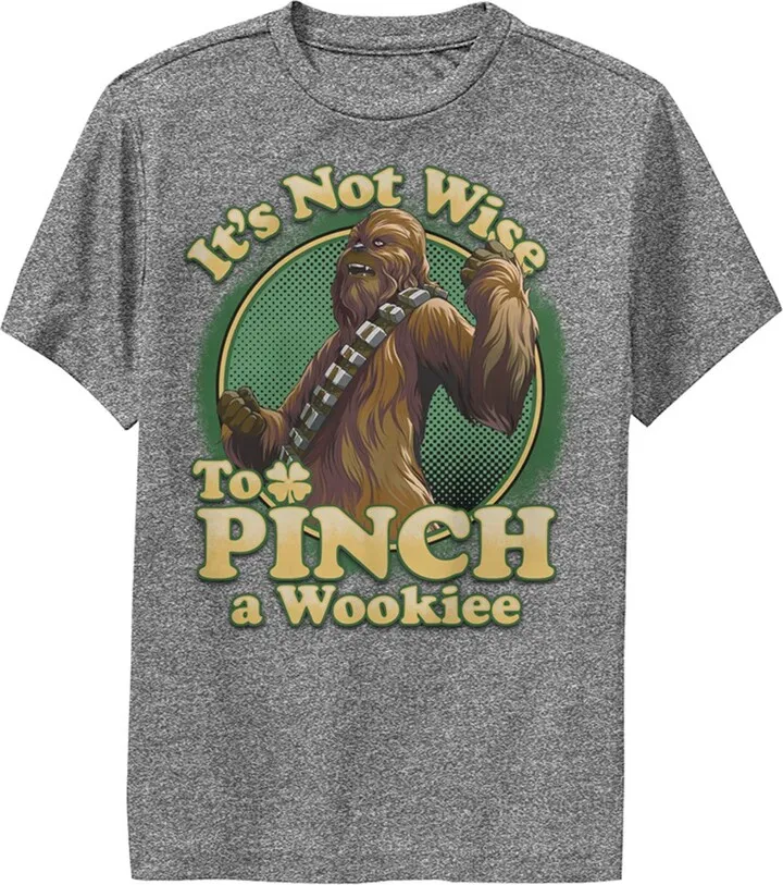 Boy's Star Wars St. Patrick's Day It's Not Wise To Pinch A Wookie Performance Tee - Charcoal Heather - Medium