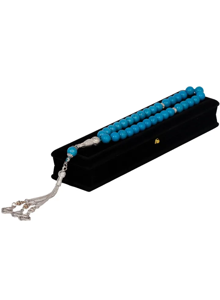 Natural dark blue turquoise rosary veined with grey