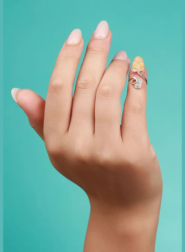 Gold Plated Designer Stone Western Wear Nail Ring For Women
