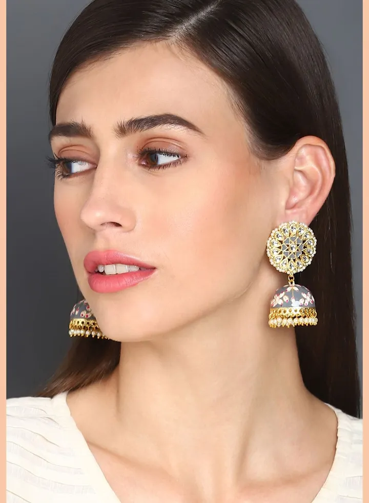 Gold Plated Kundan Meenakari Jhumkas