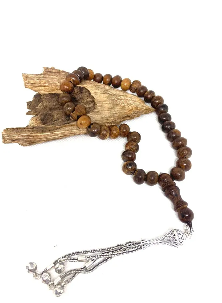Natural oud wood and silver bracelet