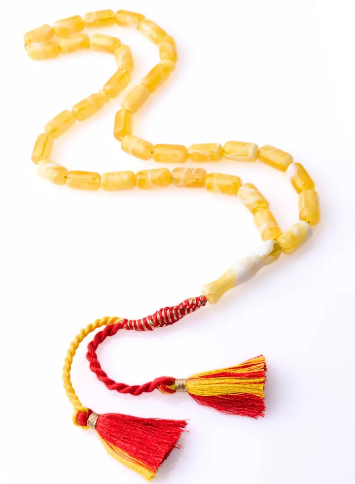 Islamic 33 Count Prayer Beads Amber yellow and white Color