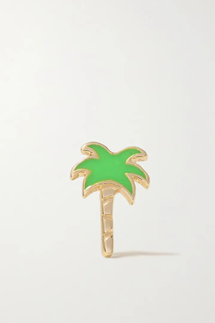 Alison Lou - Palm Tree 14-karat Gold And Enamel Single Earring - One size