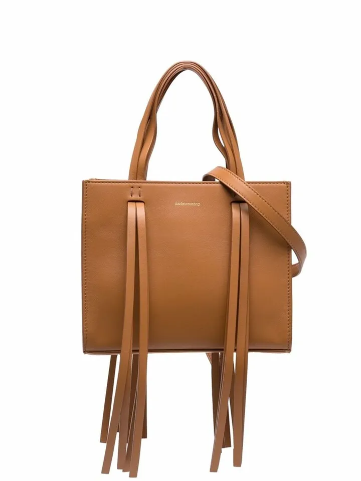 Logo-Print Tassel Leather Tote Bag