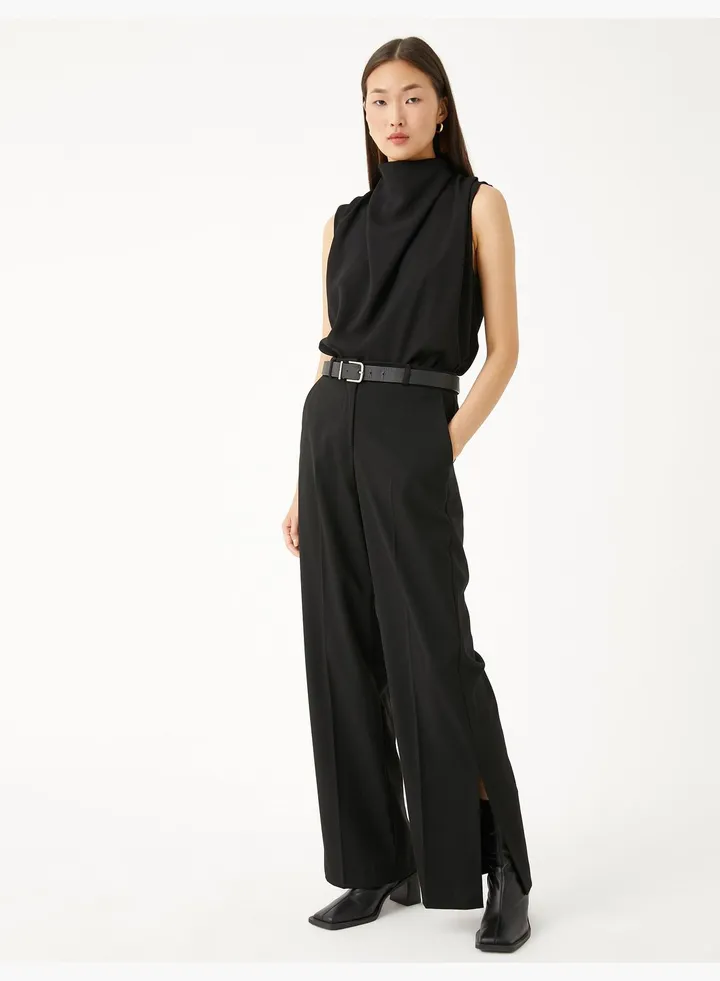 Draped Blouse High Neck Sleeveless