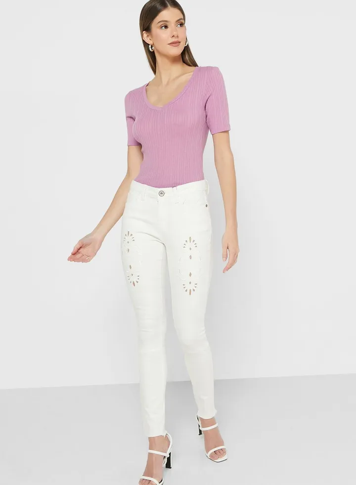 Laser Cut Detail Skinny Fit Jeans