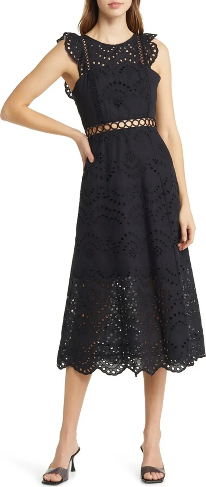 Paisley Eyelet Cotton Midi Dress