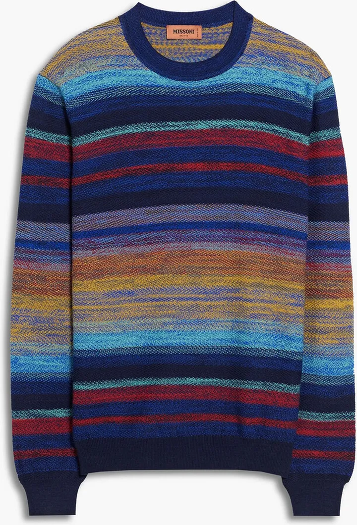 Striped jacquard-knit wool-blend sweater