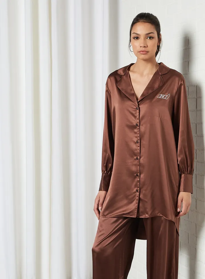 Logo Printed Night Dress Chocolate
