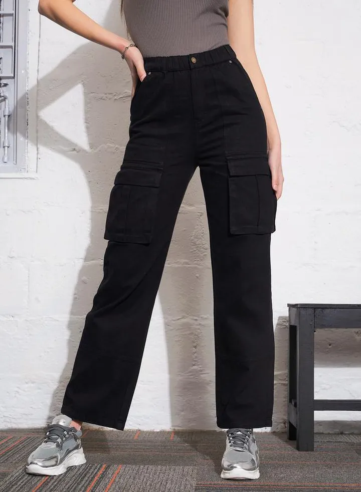 High Rise Box Pocket Cargo Jeans