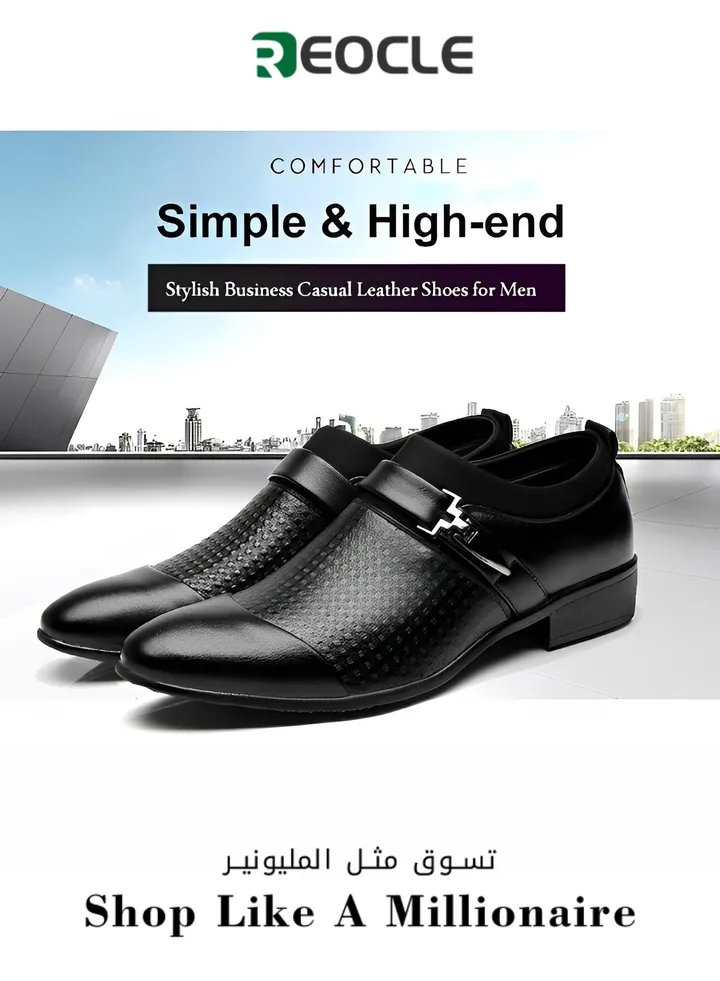 Men's Casual Pointed Toe Leather Shoes Classic Black Business Leather Shoes Fashionable and Versatile