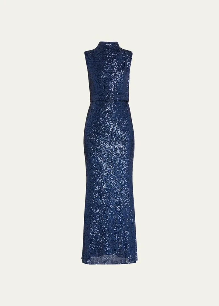 Belted Sequin Gown