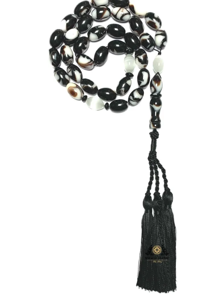 Prayer Beads 33 White Natural Cat Eye And Sandalus