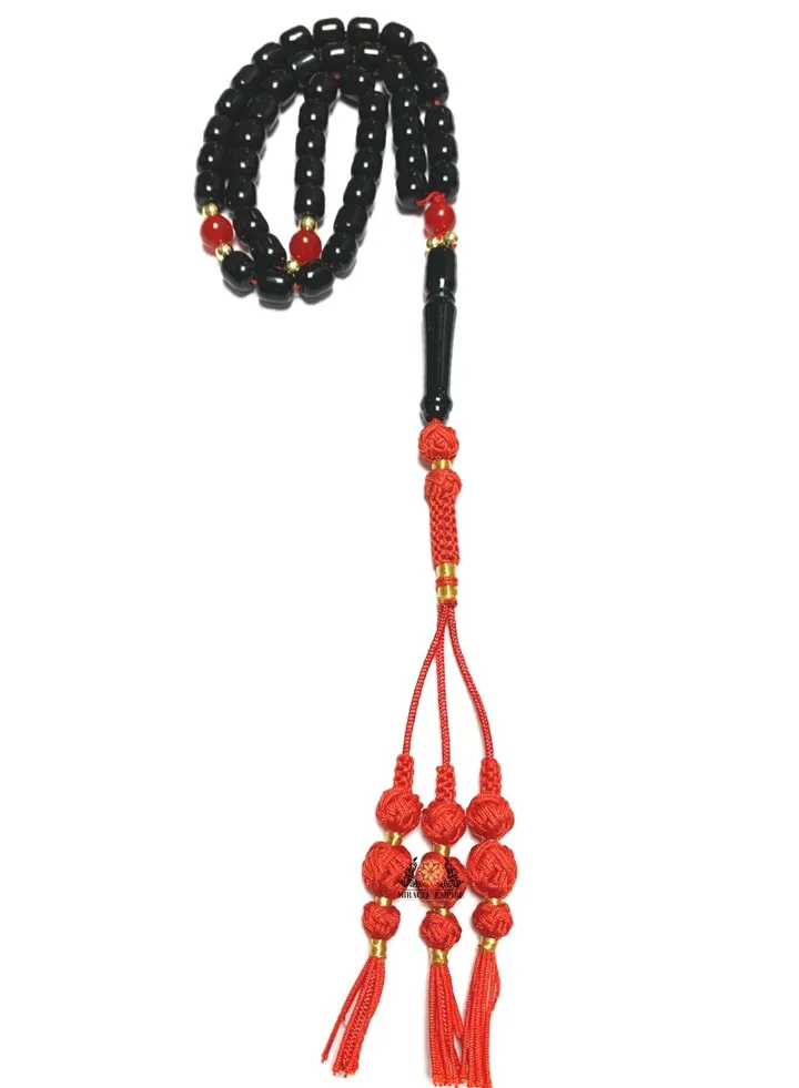 Islamic Prayer Beads 45 Red Jades And Black Sandalous
