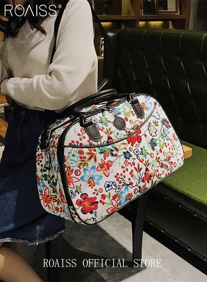 Floral Gym Bag Duffel Bag Printing Lightweight Waterproof Multipurpose Large Capacity Outdoor Luggage Handbag for Fitness Sports Swimming Travel