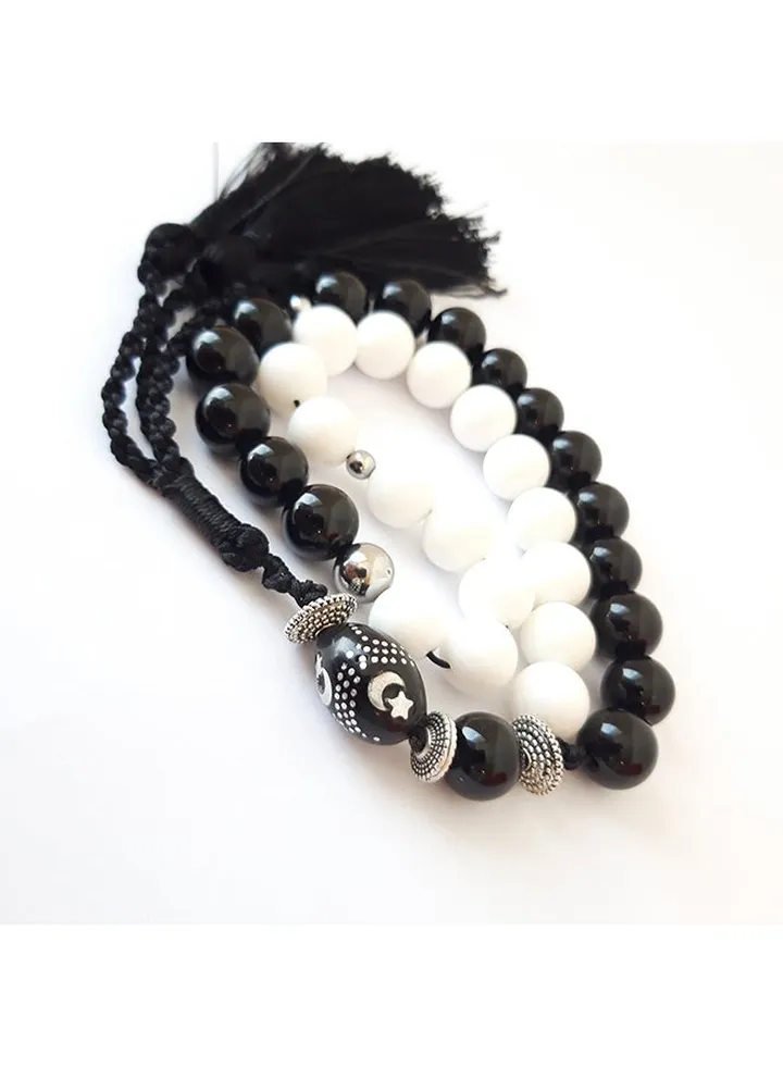 Gift Tasbih Natural Yin Yang Balance. Onyx and Cotton Agate Prayer Beads Rosary