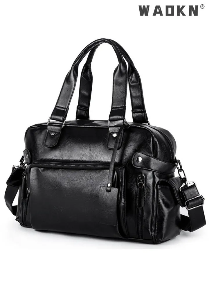 Leather Travel Bag Large Duffle Independent Big Fitness Bags Handbag Bag Luggage Shoulder Bag Brown Men Fashion Zipper Bag Carry On Travel Duffel Bags with Shoulder Strap Luggage Shoulder Bag Black