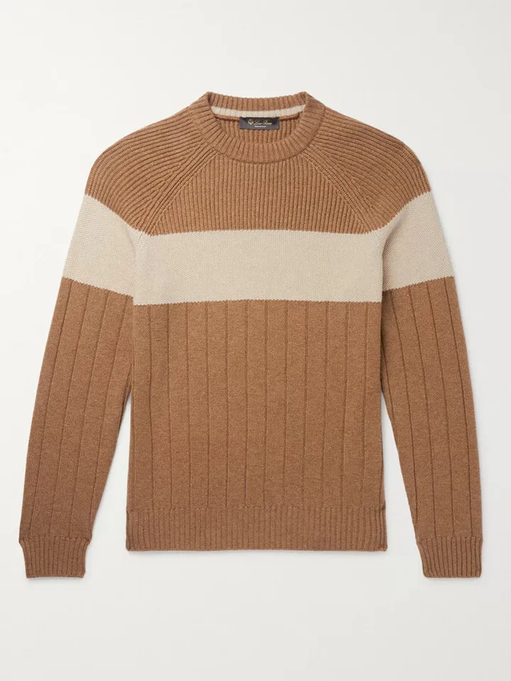 Slim-Fit Striped Ribbed Cashmere Sweater