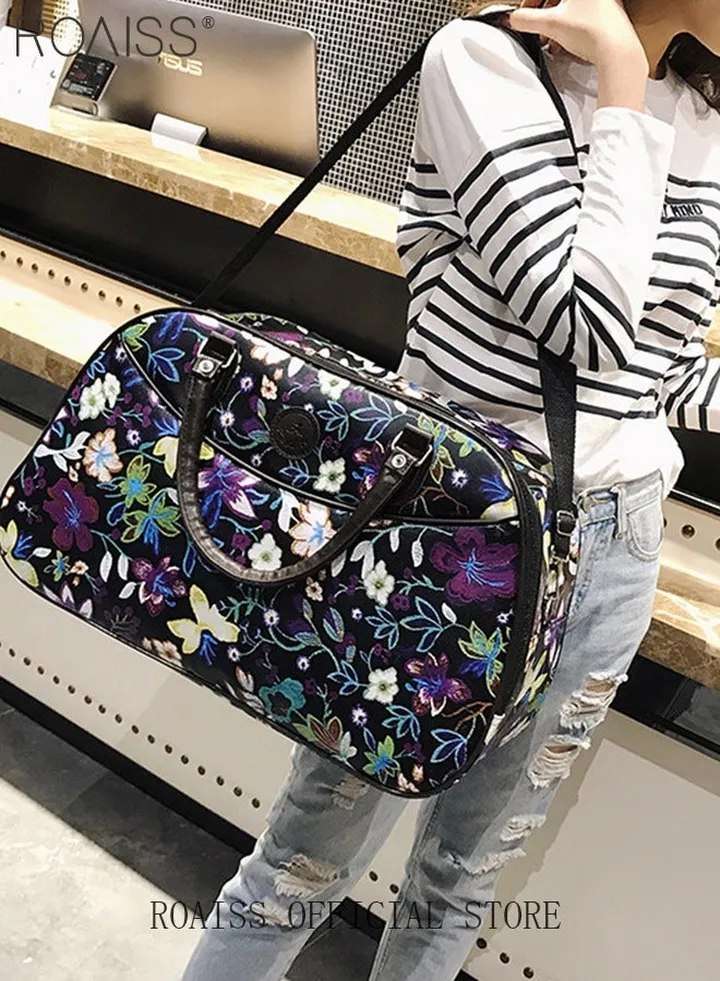 Floral Gym Bag Duffel Bag Printing Lightweight Waterproof Multipurpose Large Capacity Outdoor Luggage Handbag for Fitness Sports Swimming Travel