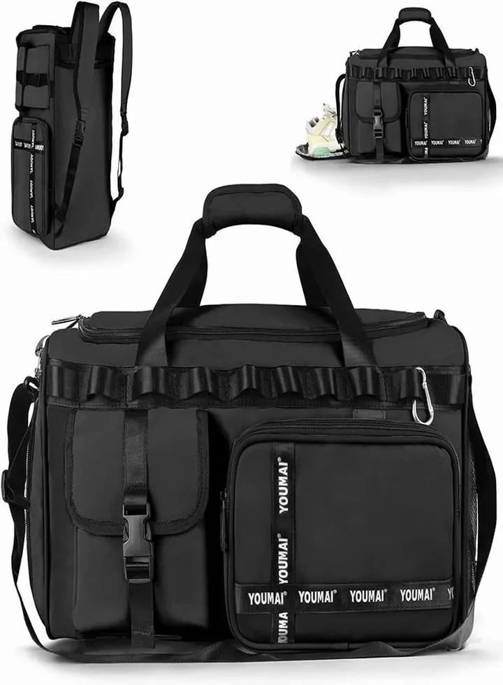 2 in 1 Gym Sports Bag for Men Women, 45L Portable Travel Lightweight Waterproof Sport Bags Luggage Hand Carry Bag for Sports, Gym, Vacation Weekend Travel Bag (Black)