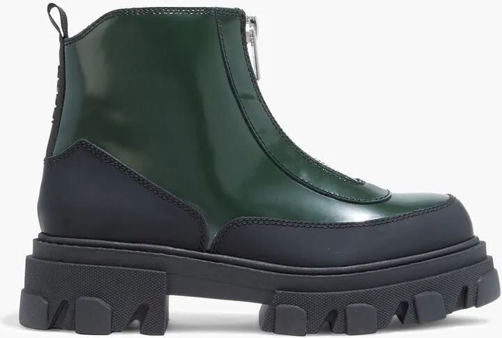 Zip-detailed glossed-leather ankle boots