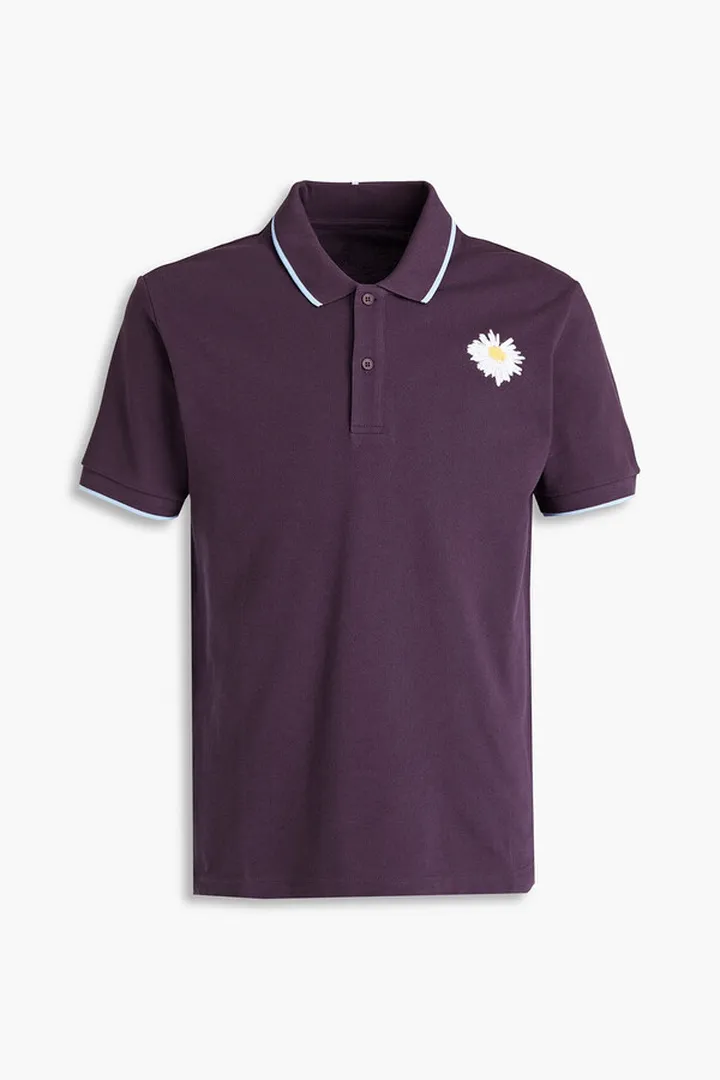 Appliquéd embroidered cotton-piqué polo shirt