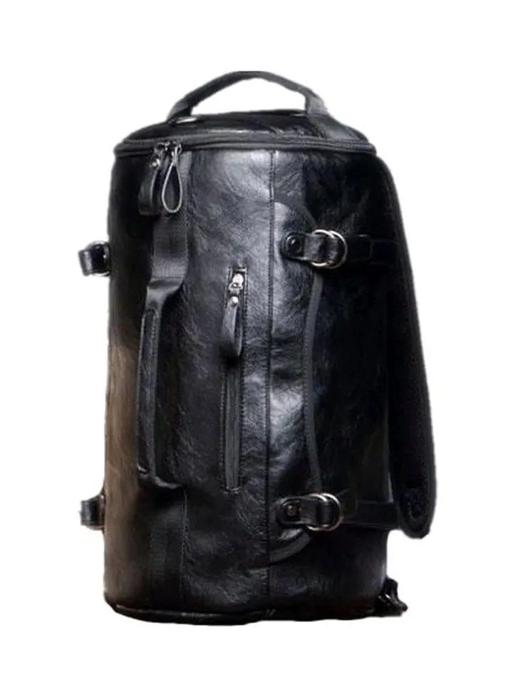Leather Travel Duffle Bag Black