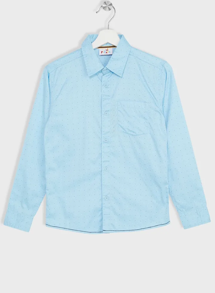 Boys Granded Collar Printed Shirt
