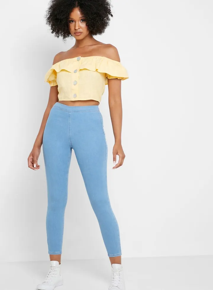 Moto Joni Super High Waist Spray On Skinny Jeans Blue