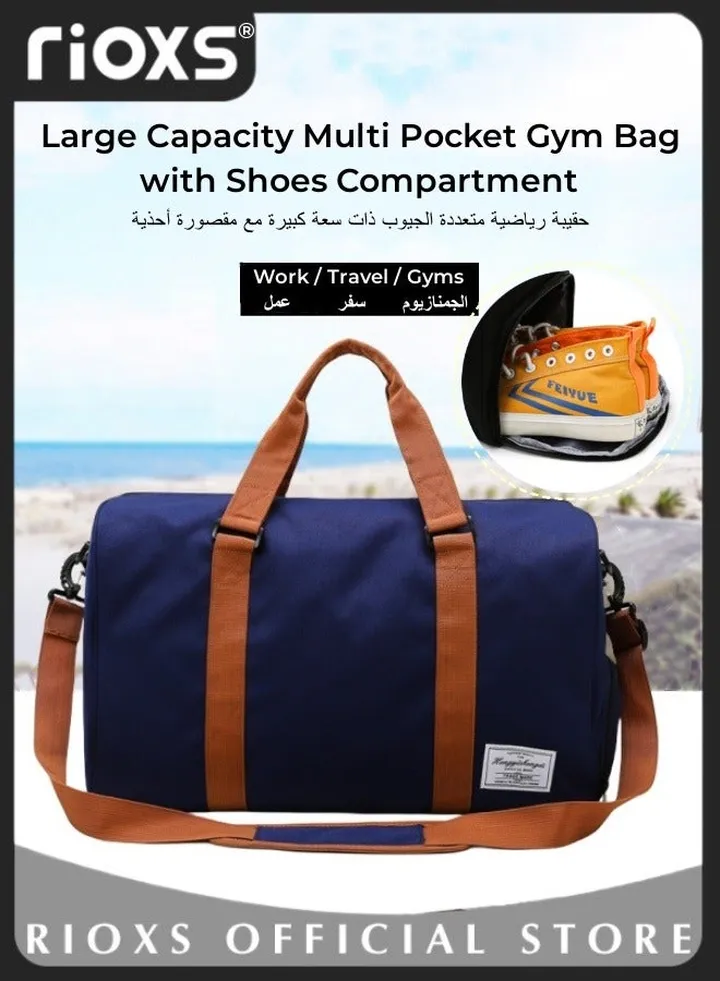 Large Capacity Multi Pocket Gym Bag with Shoes Compartment Sports Bag with Waterproof Pocket Outdoor Sport Travel Duffel Bag for Women and Men