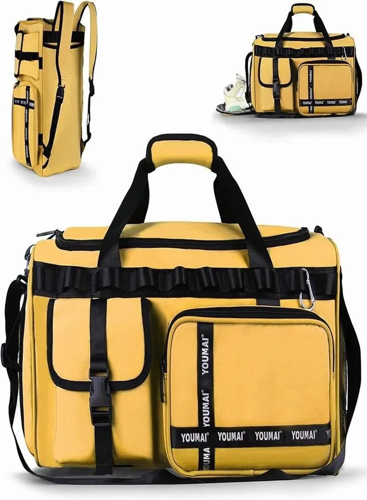 Gym Bag 2 in 1 Travel Bag Backpack Overnight Bags, 45L Portable Travel Lightweight Waterproof Travel Luggage Hand Carry Bag for Weekender Sports, Gym, Vacation Weekend Bag for Men Women (Yellow)
