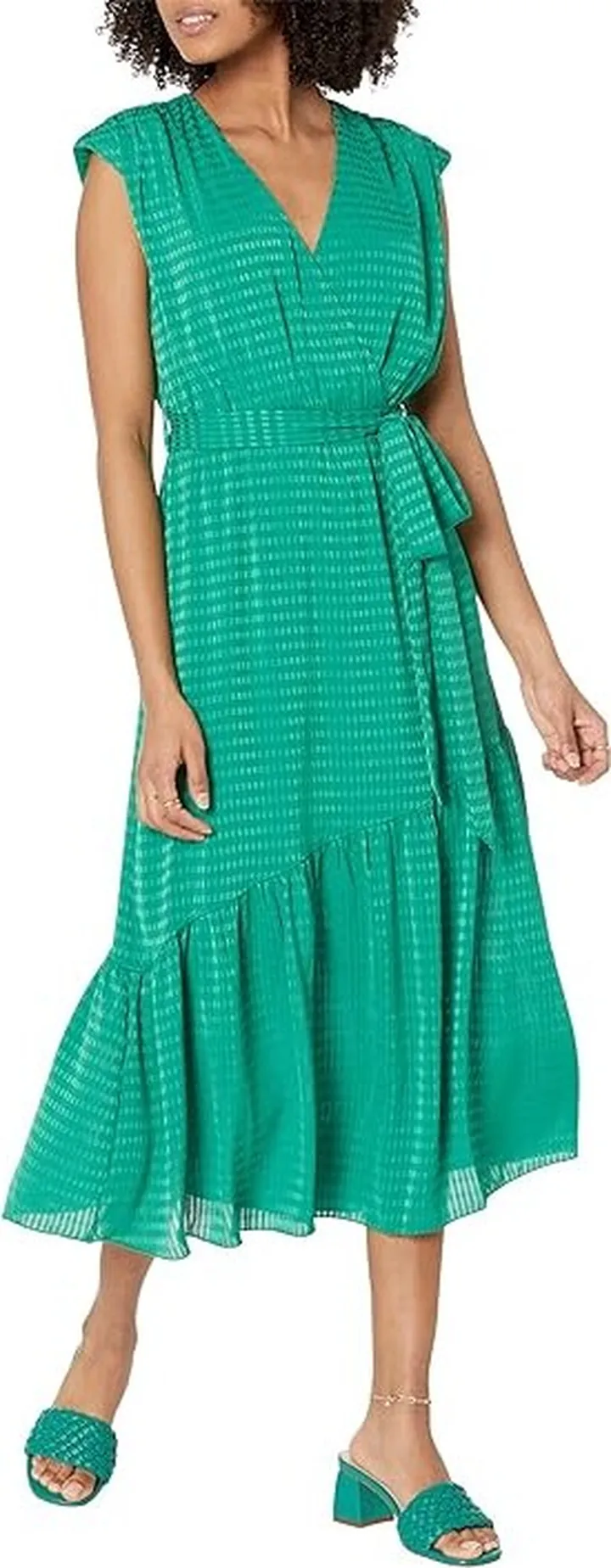LITTLE MISTRESS Mock Wrap Midi Dress (Green) Women's Dress