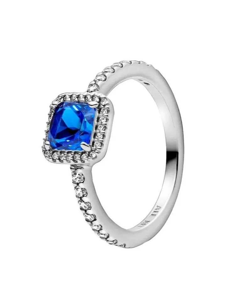 PANDORA Blue Square Halo Ring in Sterling Silver with Blue Cubic Zirconia