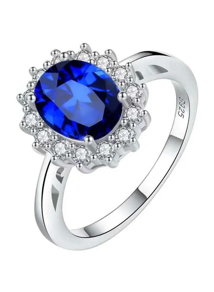 925 Sterling Silver Sapphire Studded Engagement Ring