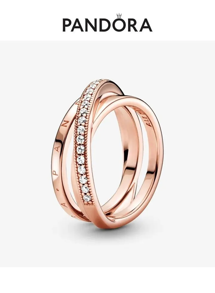Pandora women's ring rose gold diamond ring exquisite and fashionable (size: 50)