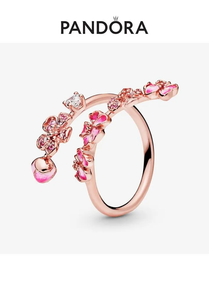 Pandora's new women's ring rose gold open peach blossom ring (size: 50)