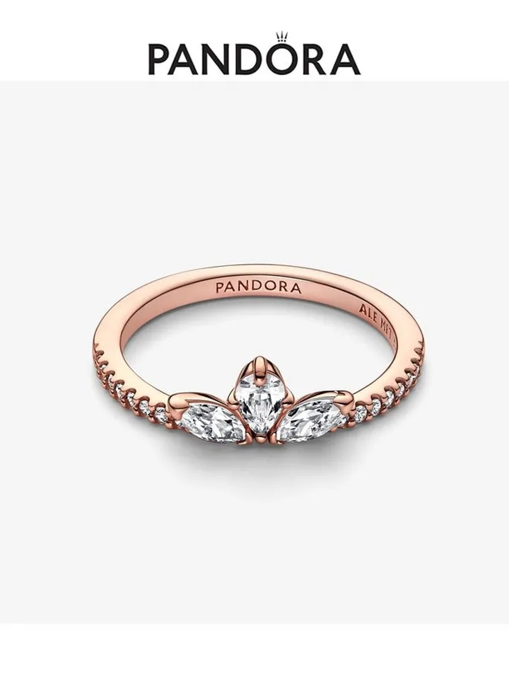 Pandora's new women's ring rose gold clover petal ring fashionable diamond (size: 50)