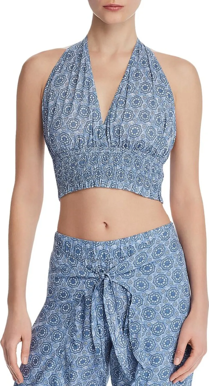 Womens Halter Smocked Crop Top