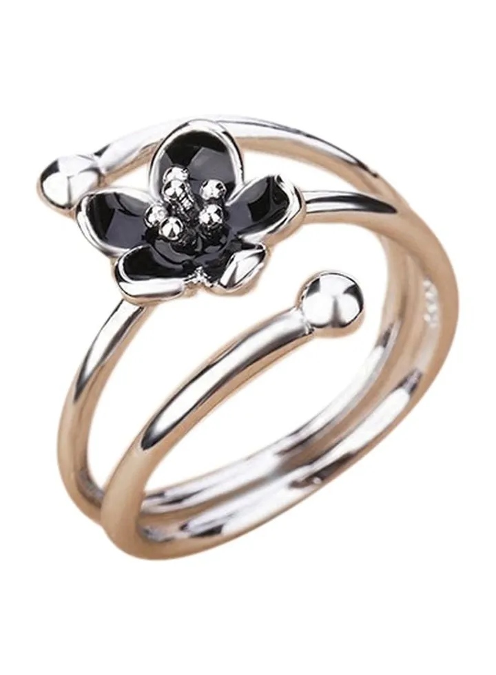 925 Sterling Silver Retro Flower Opening Ring