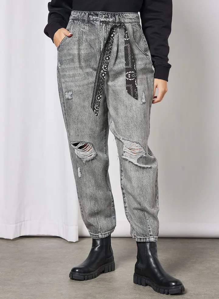 Ripped Baggy Jeans Grey