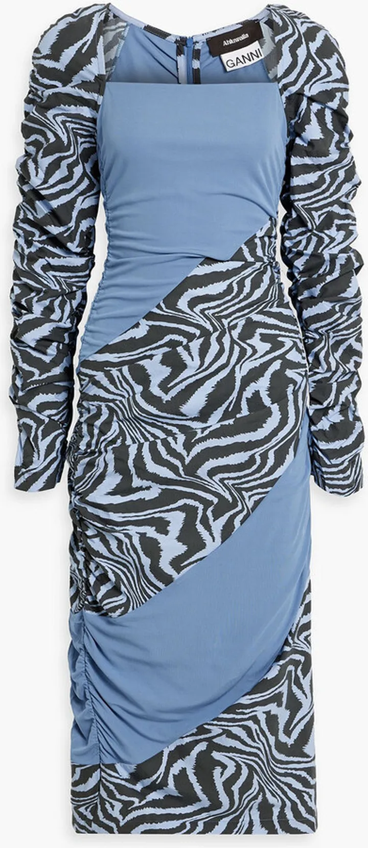 Ruched printed cotton-poplin and jersey midi dress