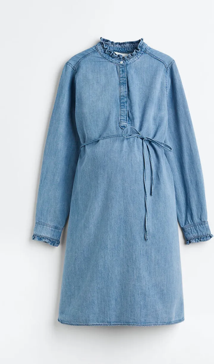 MAMA Ruffle-trimmed Denim Dress