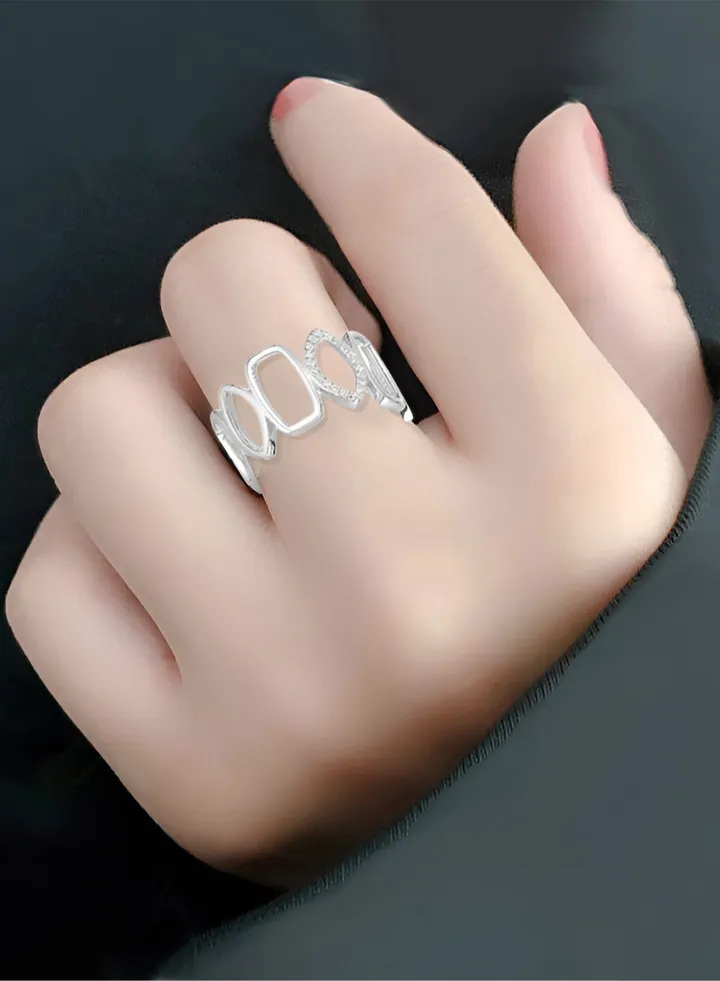 A 925 silver hollow geometric zirconium inlaid open ring with a free packaging box, fashionable and exquisite, dating, gift giving, and versatile temperament for girls