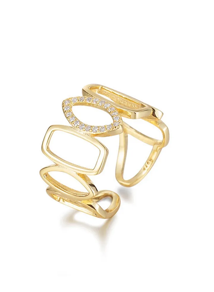 A 925 silver hollow geometric zirconium inlaid open ring with a free packaging box, fashionable and exquisite, dating, gift giving, and versatile temperament for girls