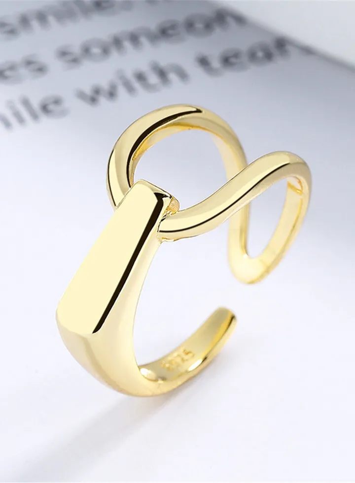 An all-over 925 silver geometric asymmetrical open ring gift box, fashion personality, dating gift, temperament, versatile girl